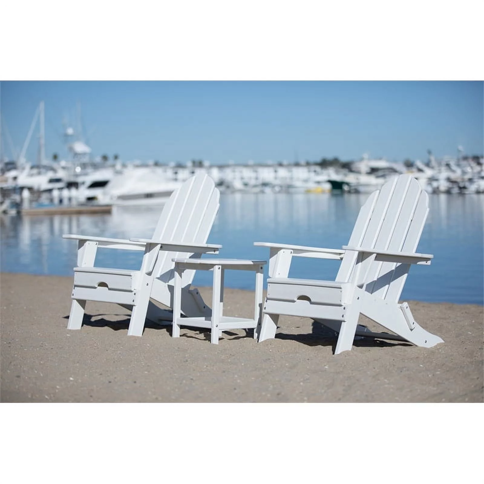 Balboa White Folding Adirondack Chair and Table Set