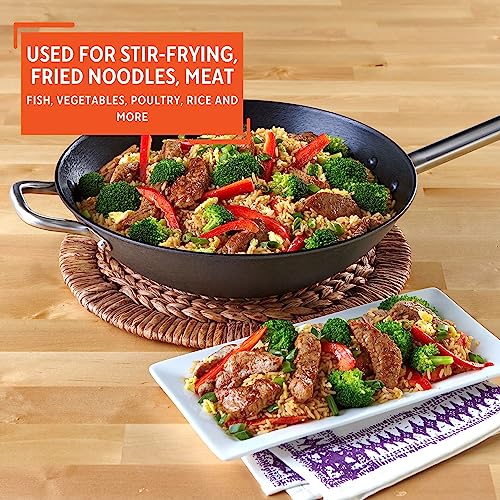 Imusa LCI-19008 Light Cast Iron Wok Pre-Seasoned Non-Stick with Stainless Steel Handles, 14