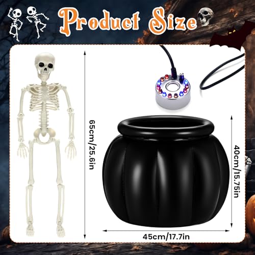 Halloween Decorations Outdoor Large Halloween Witches Cauldron with Skeleton LED Mist Maker Inflatable Black Bowl Skeleton Candy Bucket Decoration for Outdoor Garden Yard Lawn Home Porch