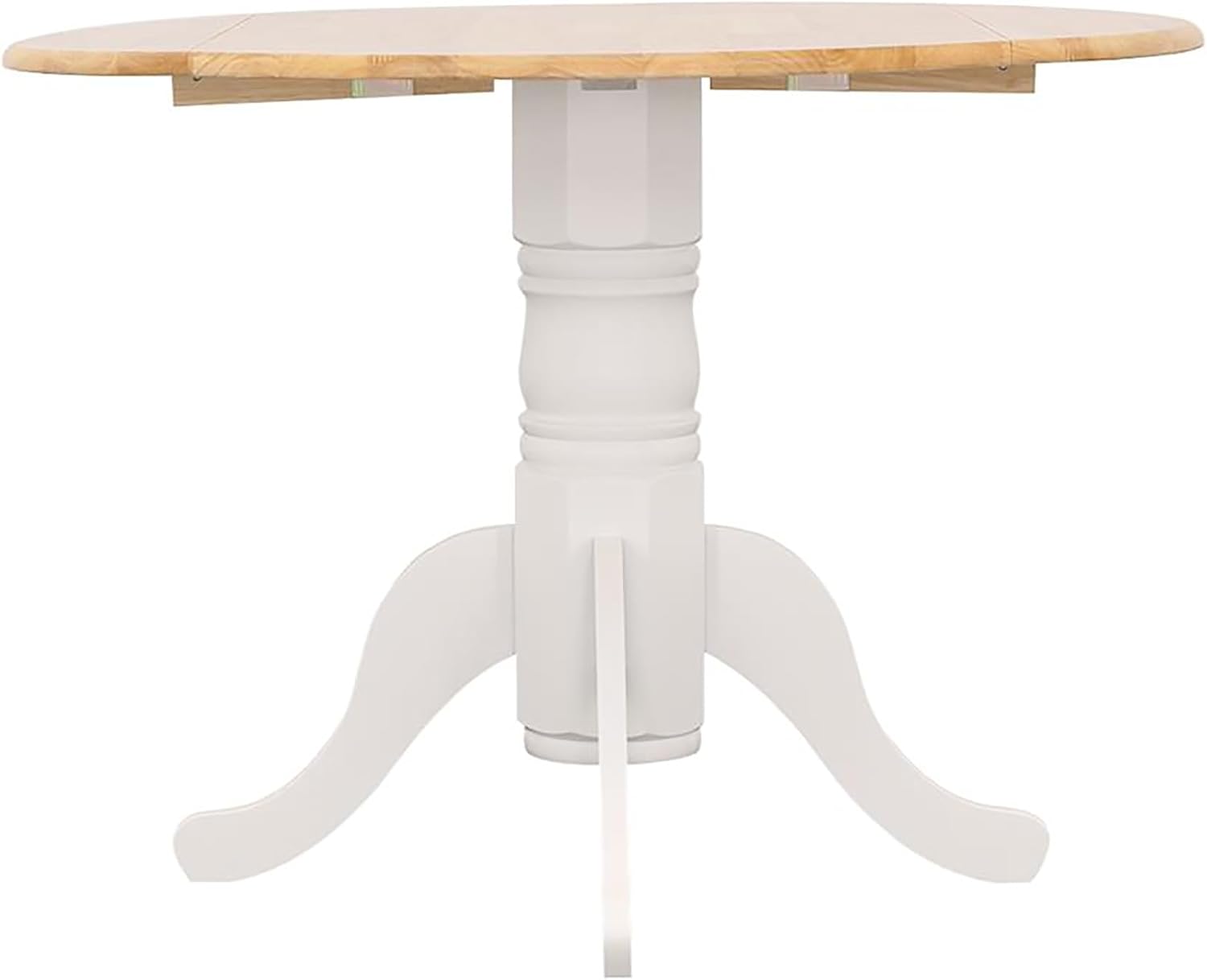 Natural Brown and White Round Dining Table with Drop Leaf