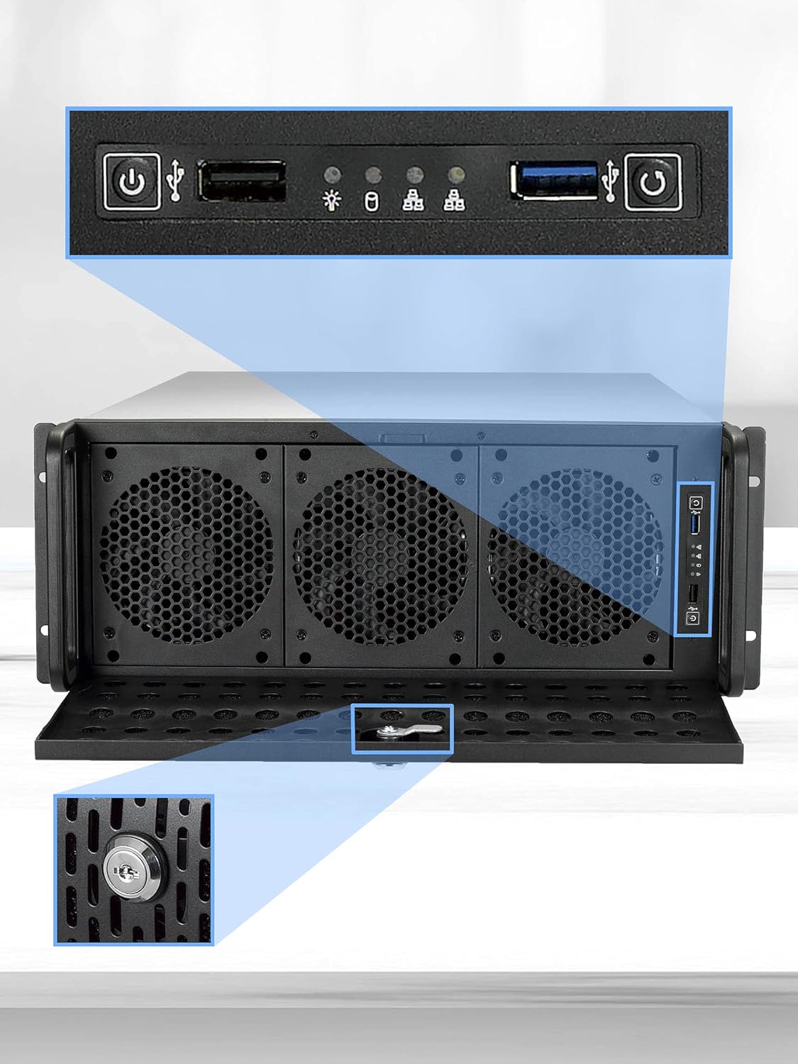 Rosewill 4U Server Chassis 11 Bay Server Case 8X 3.5 + 3X 5.25 HDD, E-ATX, Rackmount Server Case, Include Front 5X 120mm Fans Rear 2X 80mm Fans Metal Rack Mount Computer Case 25 Deep, RSV-L4000U