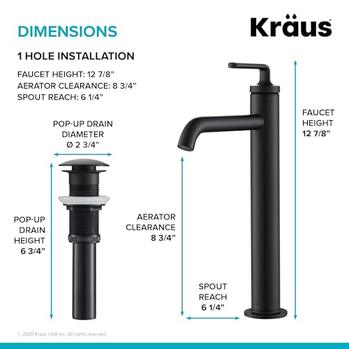 KRAUS Ramus Single Handle Vessel Sink Bathroom Faucet with Pop-Up Drain in Brushed Gold, KVF-1220BG