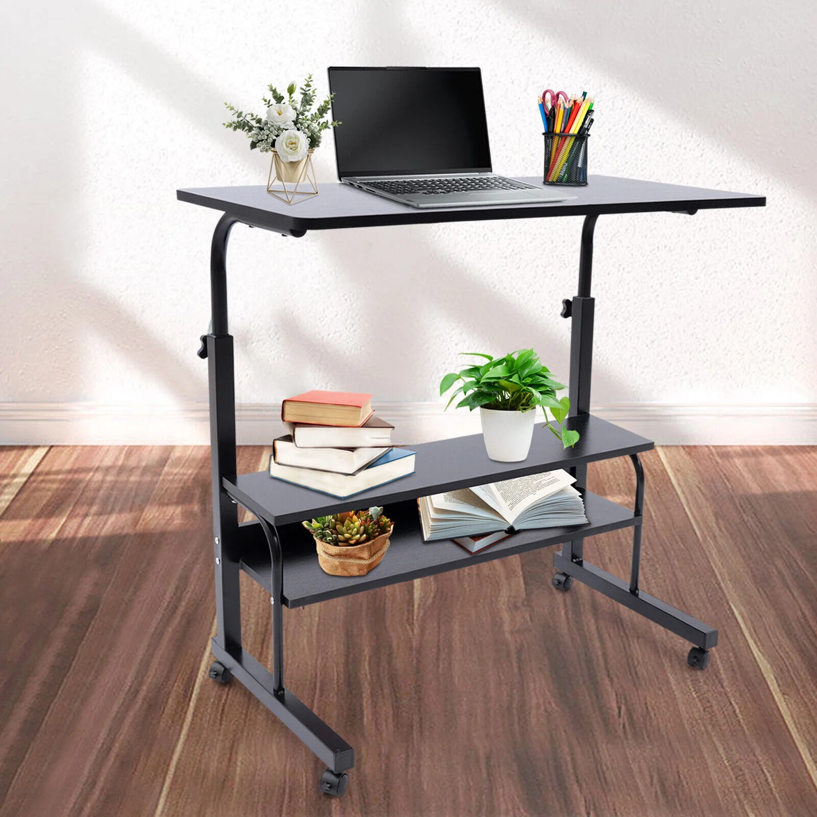 TFCFL Adjustable Height Desk ,double layer Laptop Desk Overbed Table Stand with Wheels