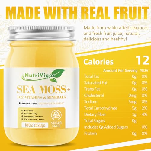 Sea Moss Gel, (12 OZ) Organic Sea Moss Advanced-Immune and Digestive Support, Wildcrafted Irish Seamoss Gel Supplements with 92 Vitamins and Minerals, Strawberry Banana Flavor