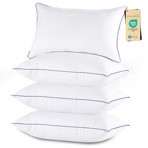 JOLLYVOGUE Pillows King Size Set of 4, Washable Supportive Bed Pillows with Super Soft Down Alternative Fill, Luxury Fluffy Hotel Quality for Side, Back, and Stomach Sleepers