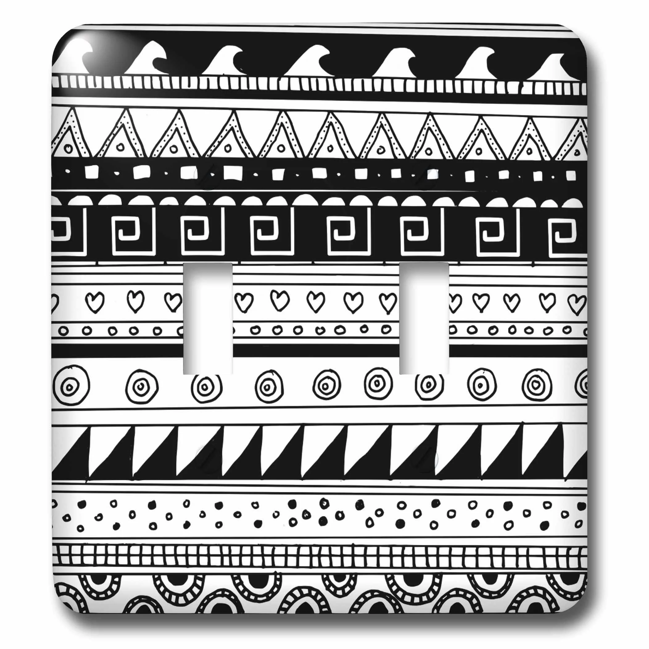 3dRose Black and white tribal pattern - modern abstract aztec patterns - stylish contemporary shapes rows - Double Toggle Switch (lsp_113132_2)