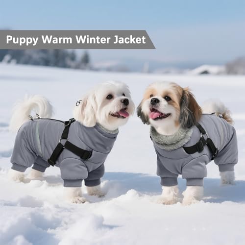 BRKURLEG Black Dog Coat with Harness, Dog Winter Jacket, Dogs Onesie Body Warm Jackets, Small Dogs Winter Coats Reflective Windproof Warm Cold Weather Coats, Pet Waterproof Jacket Hiking XL