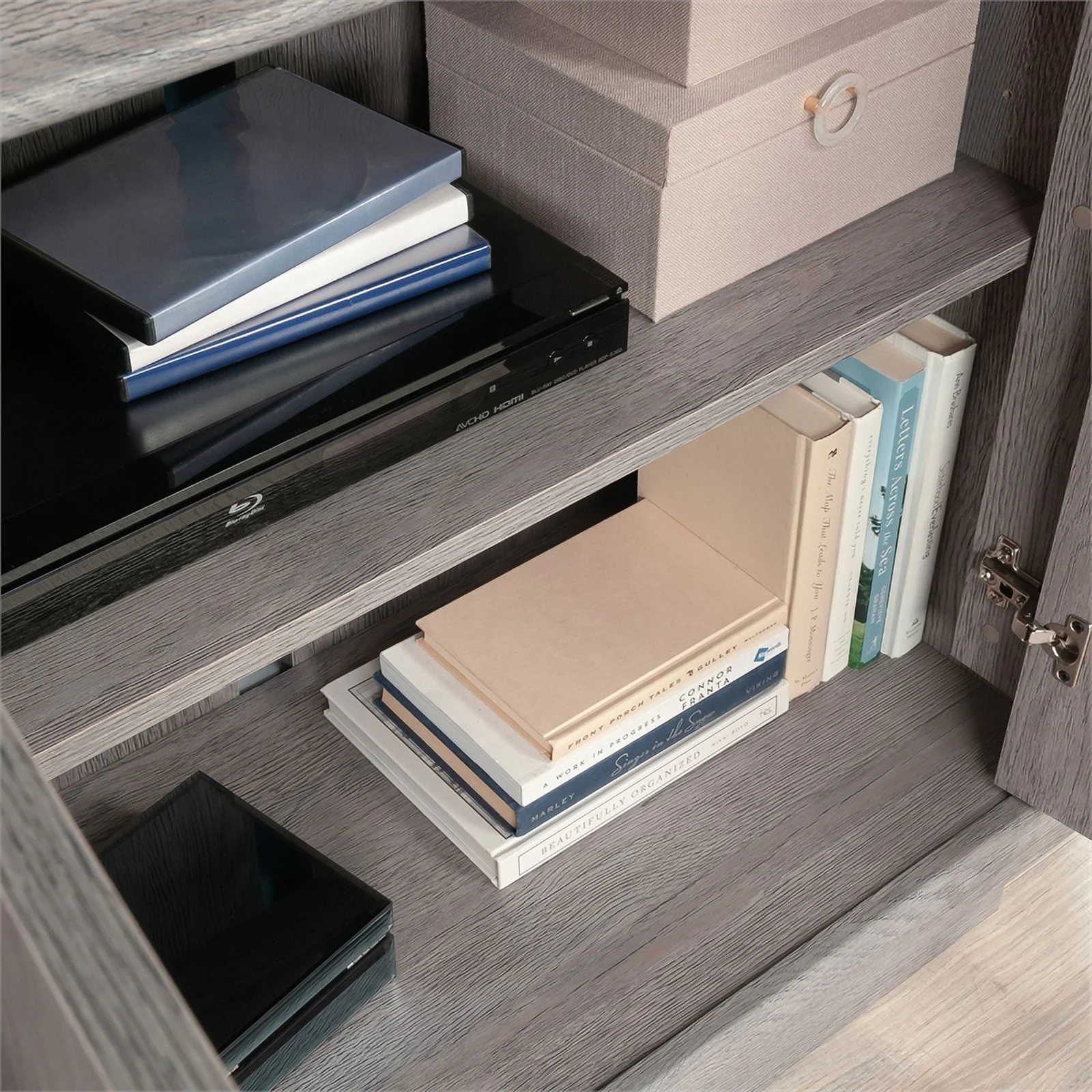 Pemberly Row Modern Engineered Wood Credenza in Ashen Oak Finish