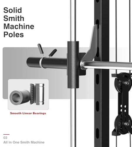 DONOW Smith Machine with Weight Stacks Power Cage Squat Rack Dual Cable Crossover Machine Home Gym Systems Station LAT Pull Down