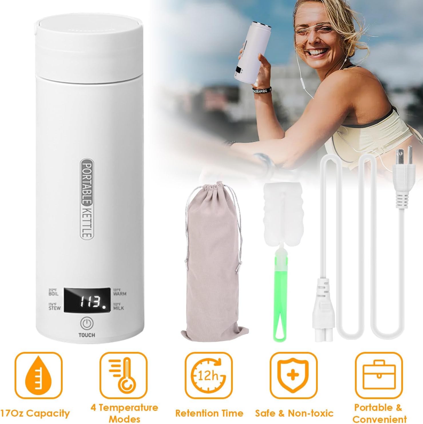 Portable Electric Kettle - Small 500ML Stainless Steel Travel Electric Tea Kettle with Auto Shut-Off, 4 Temperature Settings for Boiling Water, Hot Water Kettle Electric for Home Office Travel