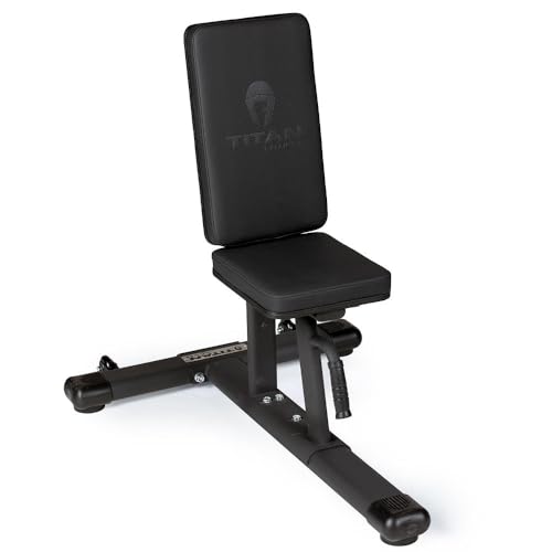 Titan Fitness Seated Stationary Bench, Rated 330 LB, Ergonomic Angled Back, Comfortable HeftyGrip Padding, Front Handle, Rear Wheels for Easy Transport, Utility Upright Weight Bench