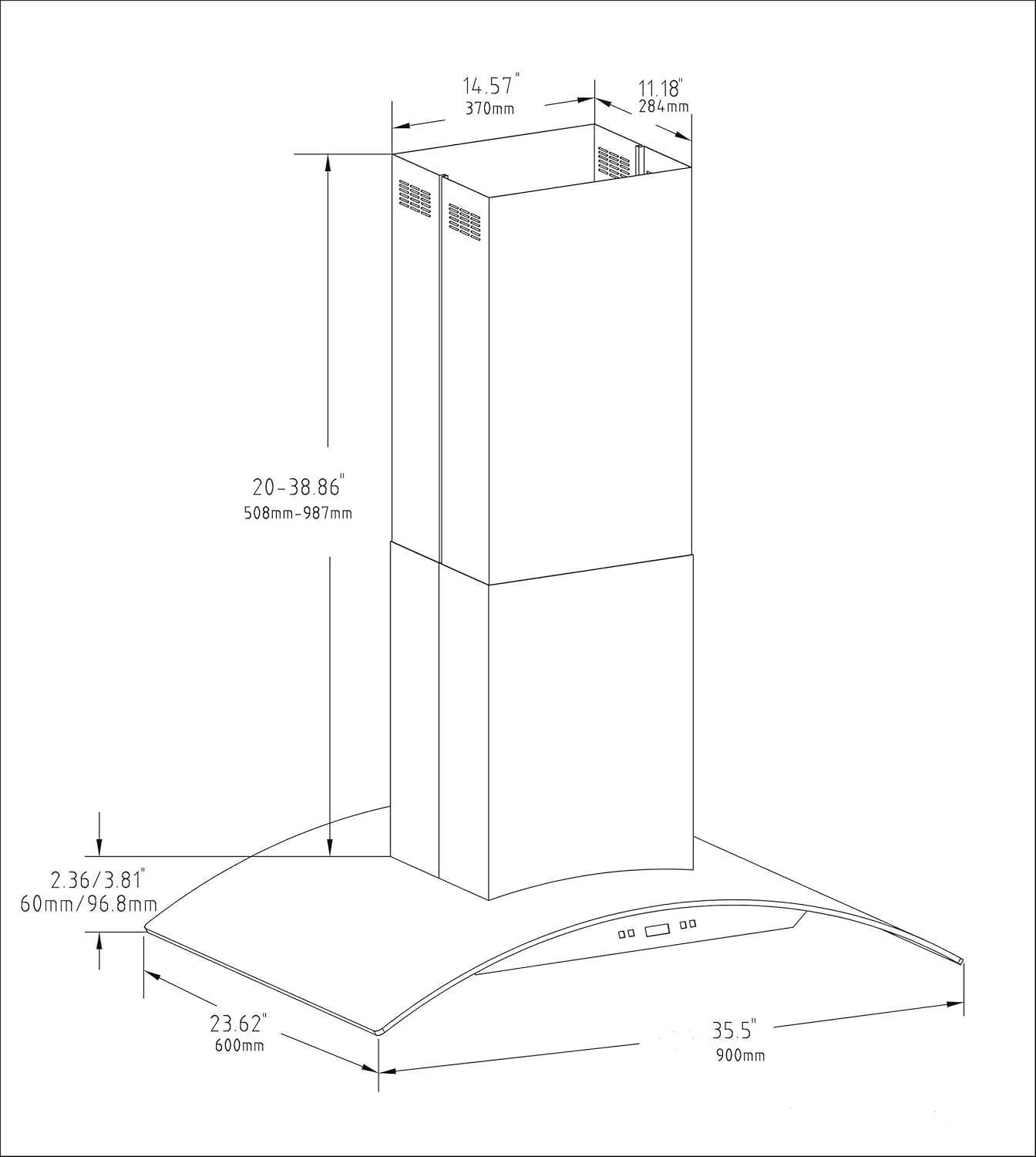 CAVALIERE 36 Inch Glass Canopy Island Mounted Stainless Steel Kitchen Range Hood
