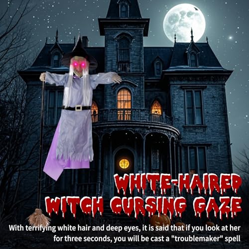 6.2Ft Outdoor Halloween Decorations, Animated Hovering Witch Animatronics Prop with Sound & Touch Activated Sensor - Spooky Scary Decor for Home Outside Garden Yard Lawn