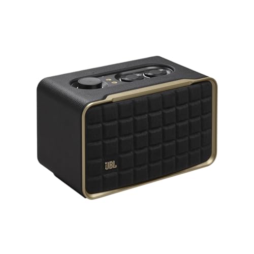 JBL Authentics 200 - Retro Style Smart Home Speaker with Built in Wi-Fi, Bluetooth and Voice Assistants, Alexa and Google Assistant, Multi-Room Playback, Automatic self tuning (Black/Gold)