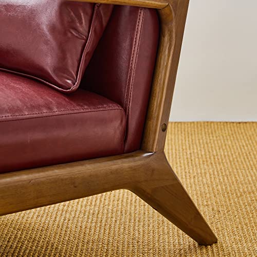 Glitzhome 2 Set Mid Century Black Accent Armchair, Single Reading Armchair PU Leather Lounge Chair with Walnut Ruberwood Frame