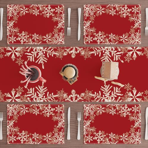 XCHI Red Snowflakes Winter Christmas Xmas Table Runner Table Decoration for Home Kitchen Dining Holiday Decor 13x90 Inch