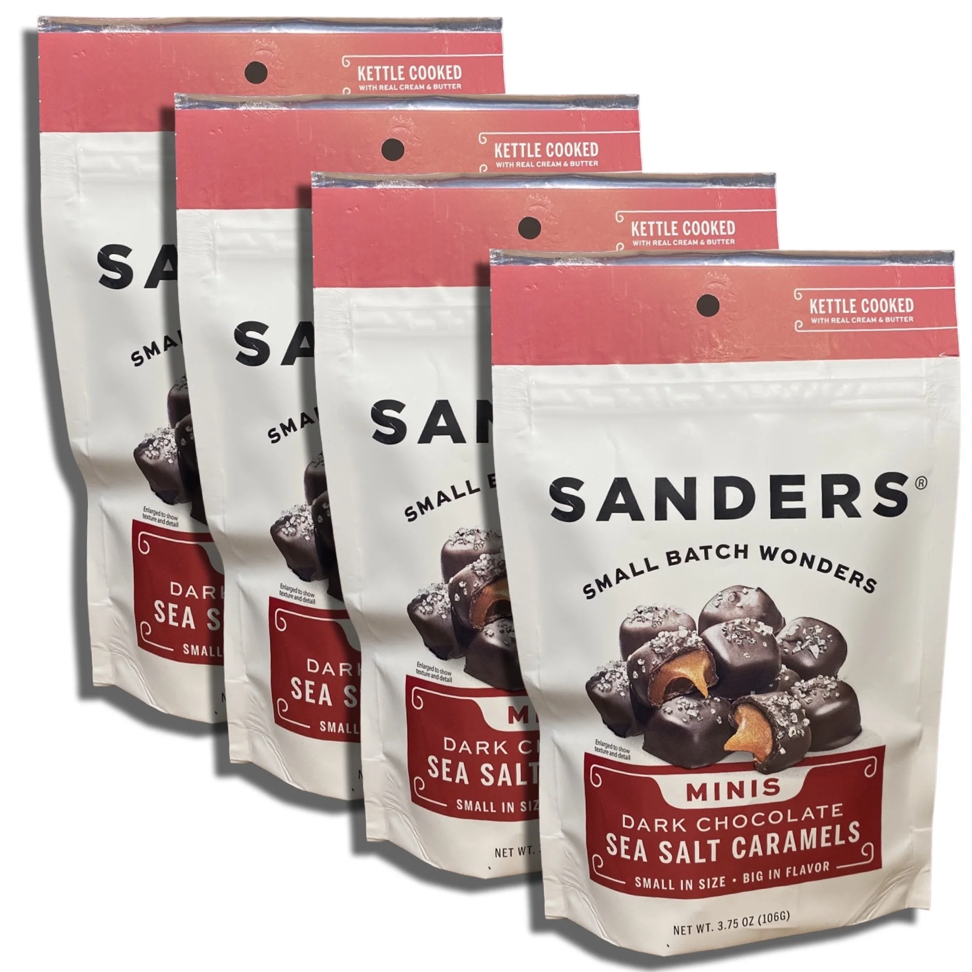 Small Batch Mini Chocolate by Sanders Bundled by Tribeca Curations | 3.75 Ounce Bag | Value Pack of 4 (Dark Chocolate Sea Salt Caramels)