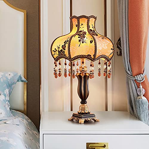 Traditional Table Lamps,Handmade Victorian Style Desk Lamp Fabric Drum Bell Shade Decor Light for Living Room Bedroom House Bedside Nightstand Home Office Family Entryway Reading,Brown