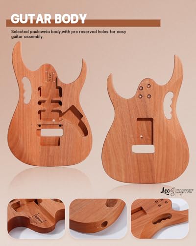 Leo Jaymz DIY Single Cut Electric Guitar Kits with Mahogany Body and Neck - Rosewood Fingerboard and All Components Included (LP Hollow)