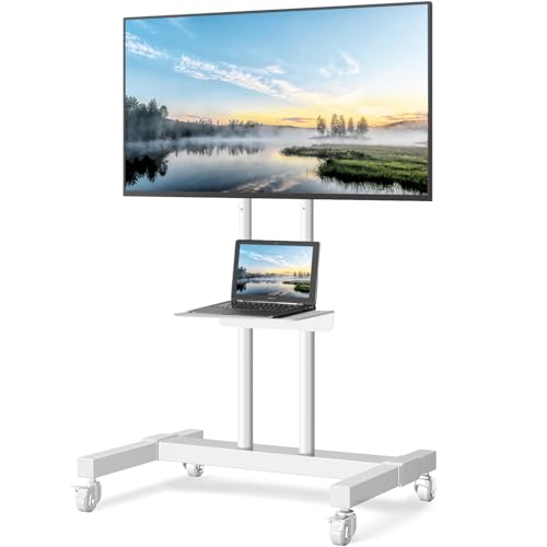 TVON Rolling TV Stand for 32-83 inch Flat Screen/Curved TVs up to 110 lbs, Height Adjustable Portable TV Stand on Wheels with Metal Laptop Shelf, TV Stands for Living Room, Home and Office Use