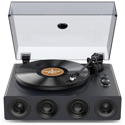 1 by ONE High Fidelity Record Player, All-in-One Turntable with Built in Speakers Phono Preamp, Magnetic AT-3600L Cartridge, RCA Output, Belt Drive 2-Speed, Piano Lacquer Grey