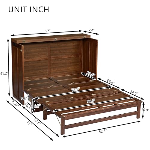 KEIKI Queen Size Cabinet Murphy Bed with Charging Station and Drawer, Multiple Storage Foldable Hideaway Wall Murphy Bed Frame with Solid Slat, No Box Spring Needed, Easy Assembly, for Bedroom, Walnut