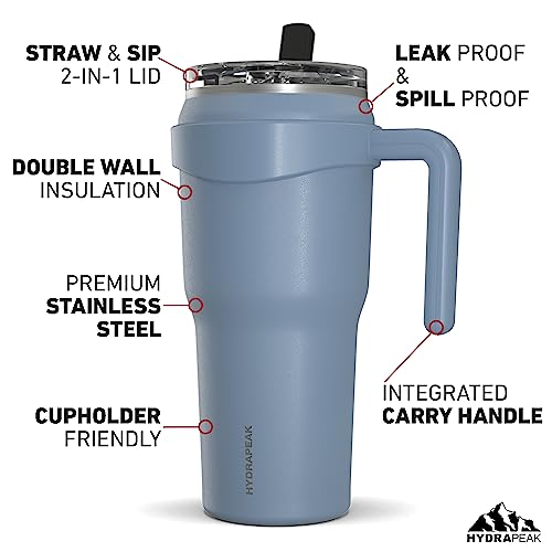 Hydrapeak Roadster 40oz Stainless Steel Tumbler Double Wall Vacuum Insulated Water Bottle With Handle And 2 in 1 Straw Lid (Aqua)