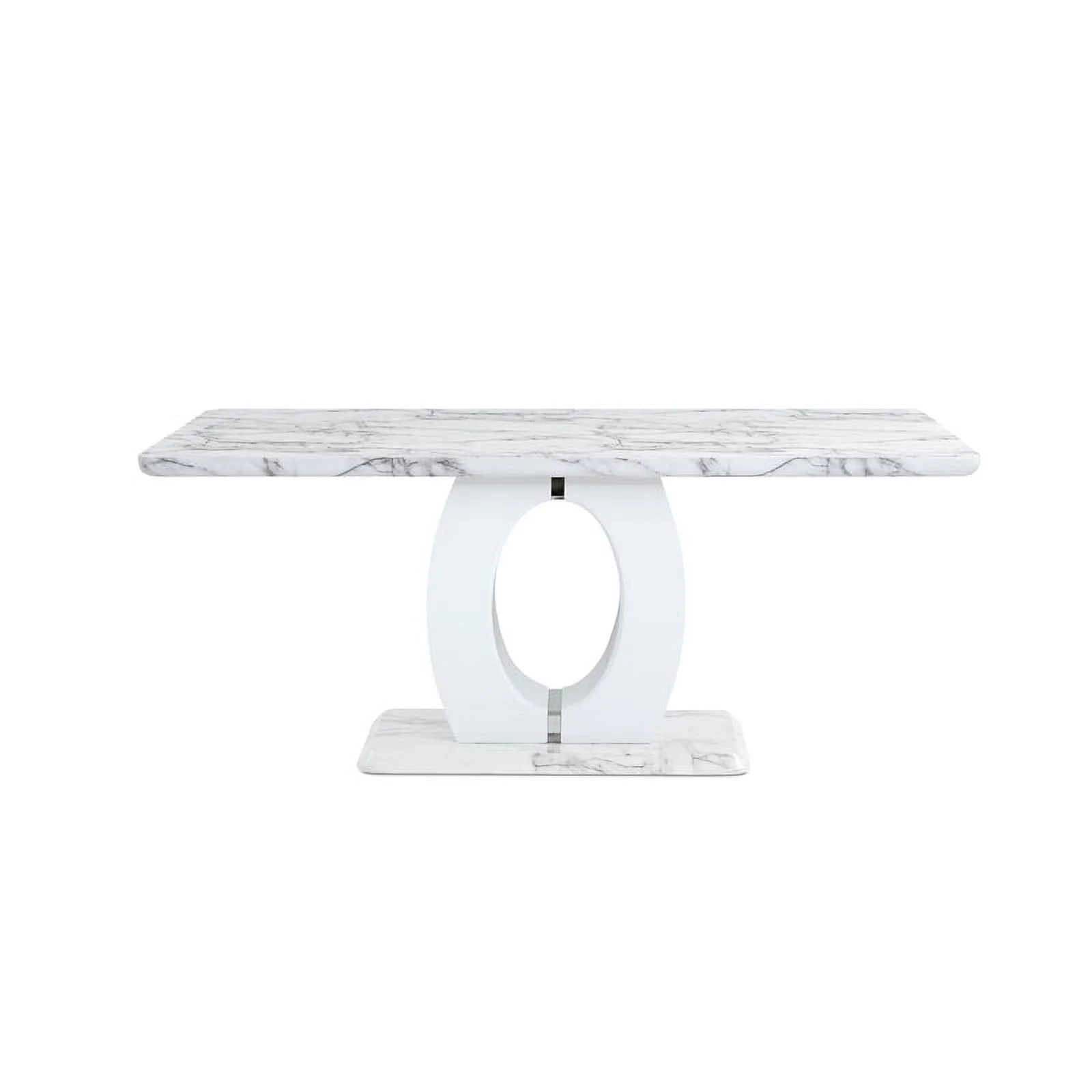 Pemberly Row Contemporary White Faux Marble Pedestal Base Dining Table