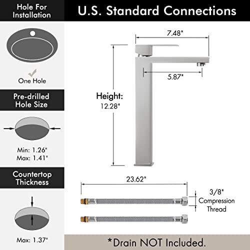 KES Vessel Sink Faucet, Black Bathroom Faucets, Tall Bathroom Faucets with Sink Drain with Overflow, L3156BLFF12-BK-C1