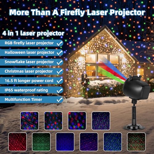 Christmas Laser Projector Lights Outdoor,Halloween RGB Laser Light Projector Indoor, 2025 Firefly Lights Show, IP65 Waterproof Holiday Decoration,3 Colors Plus 3 Cards(Halloween/Snowflake/Christmas)