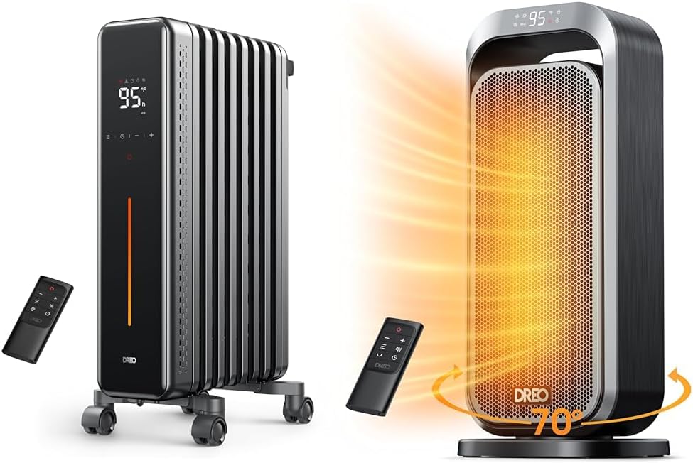Dreo 1500W Radiator Heater with Remote Control and Dreo 1500W 70° Oscillating Space Heater with Remote Control, Electric Heaters for Indoor Use