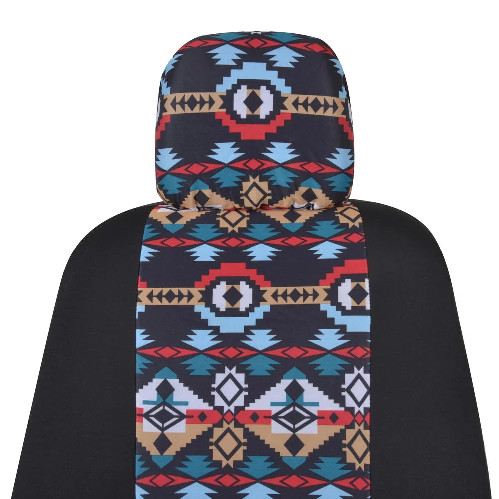 BDK Two Tone Pattern Car Seat Covers - Sideless Chic Style - Soft & Flexible Polyester (Aztec Pattern)