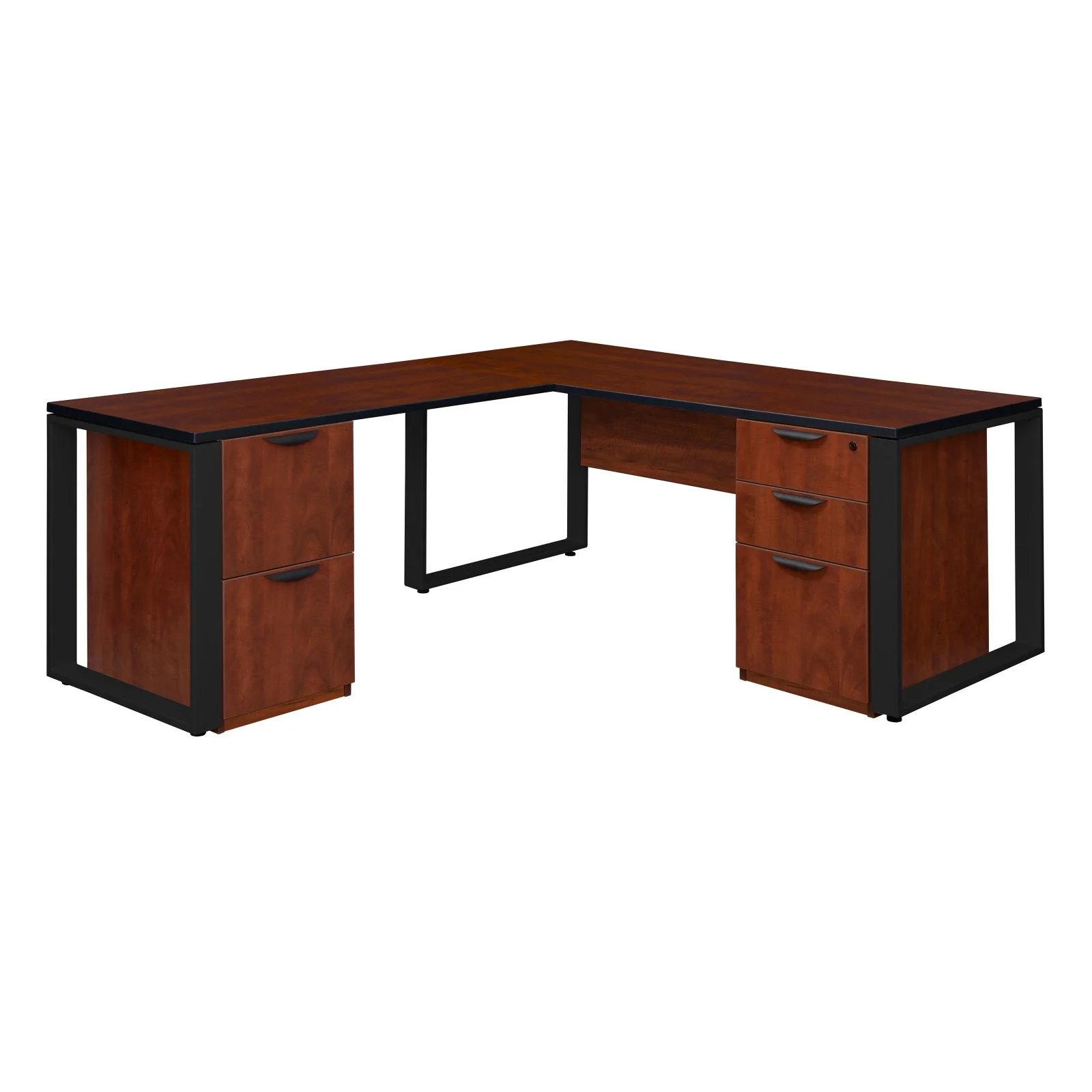 Regency  66 x 30 in. Structure Double Laminate Pedestal L-Desk with 48 x 24 in. Return, Cherry & Black