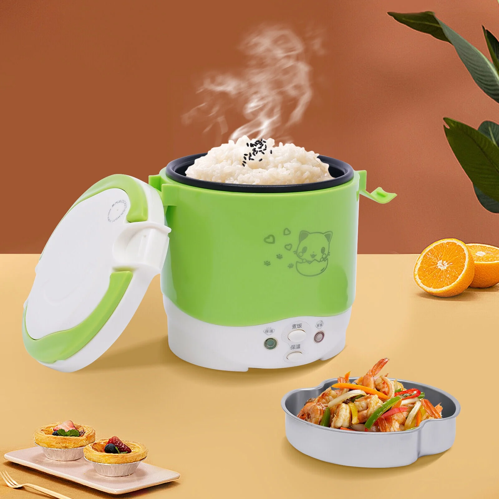 Car Travel Rice Cooker 1L Electric Lunch Box 12V Mini Rice Cooker Steamer