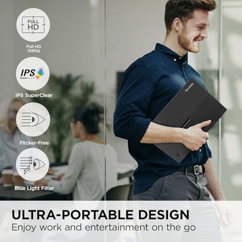 ViewSonic VA1653 16 Inch 1080p FHD IPS Portable Monitor with Eye Care, Built-in Stand, USB C, Mini HDMI, and Protective Case External Second Screen for Laptops, PC, Mac, and Gaming Consoles