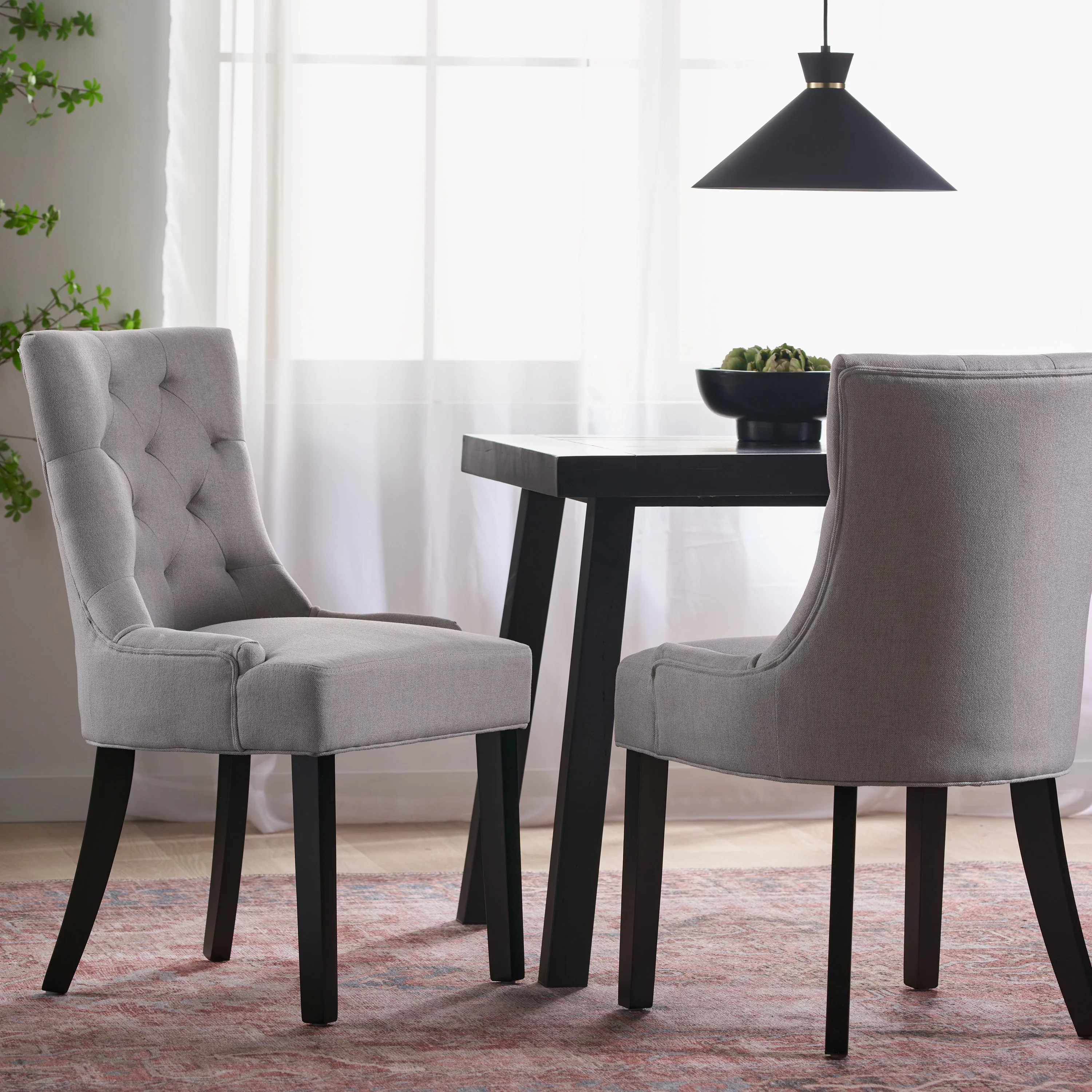 Noble House Harper Contemporary Fabric Dining Chair, Set of 2, Light Grey