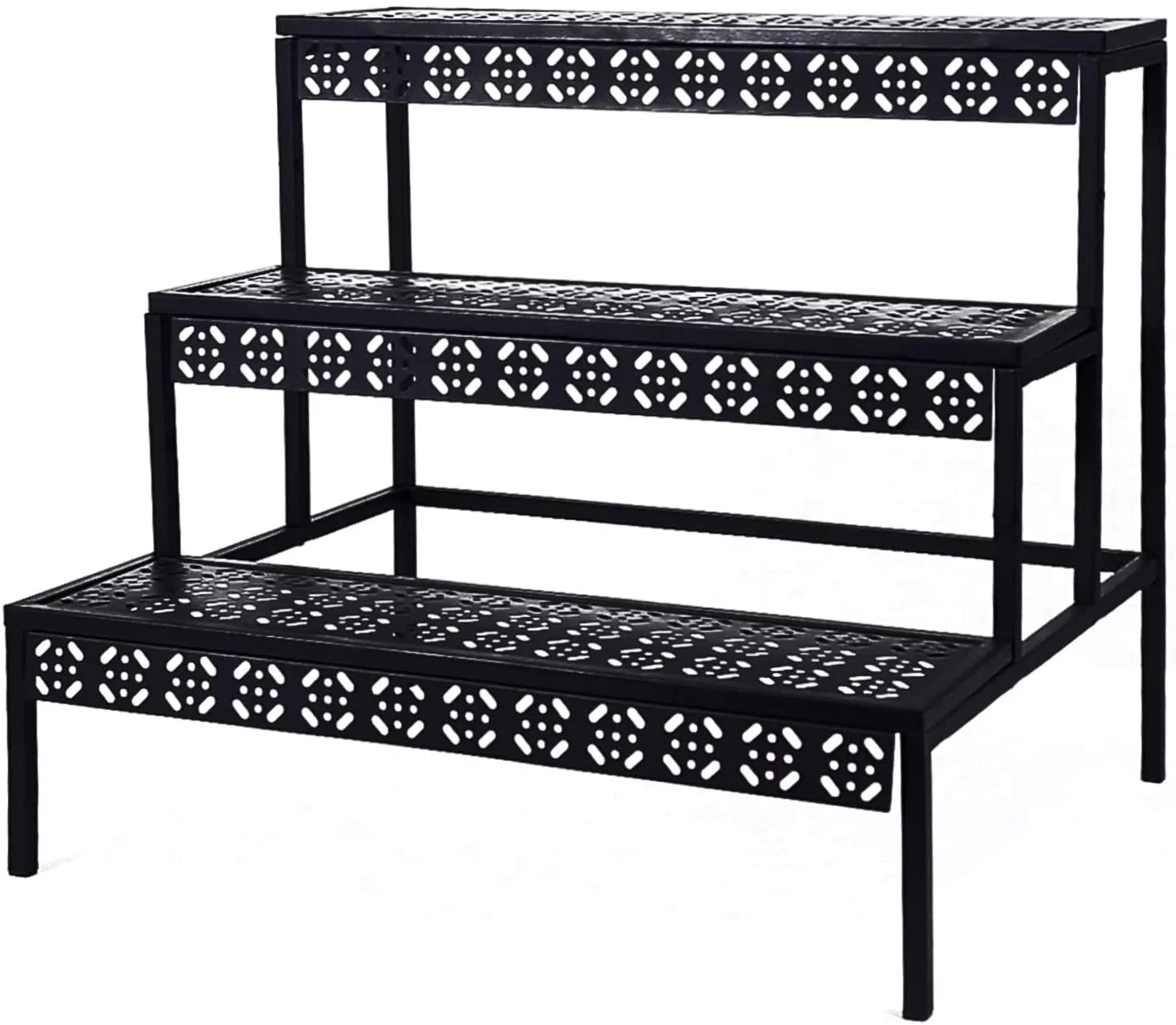 aboxoo 3 Tier Stair Style Large Metal Plant Stand, Garden Display Shelf Flower Pot Holder Storage Organizer Rack for Indoor Home Outdoor Patio Balcony Yard(Black, Rectangle)
