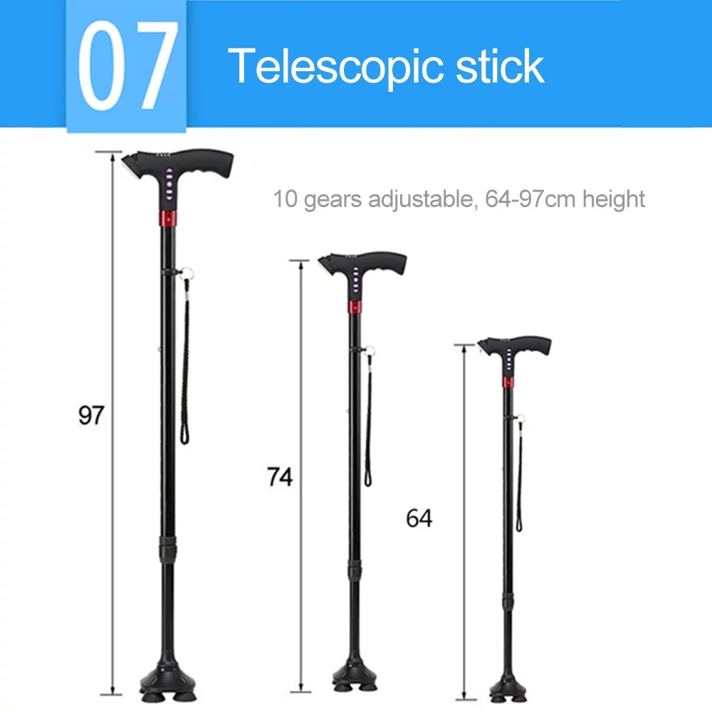Eccomum Elderly Adjustable L-ED Walking Cane MP3 Smart Safety Fall Alarm Walking Stick