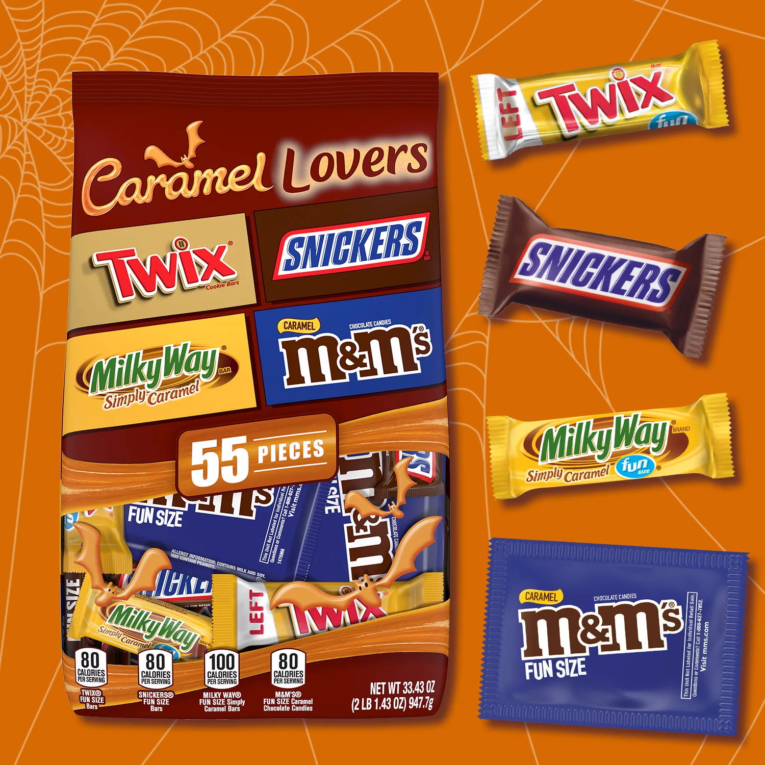 Snickers, M&M's, Twix & Milky Way Halloween Candy Variety Pack - 55 Ct