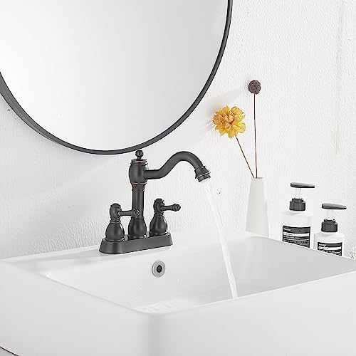 GGStudy 360° Swivel Antique Brass Bathroom Vessel Sink Faucet Single Handle One Hole Matching with Pop Up Drain