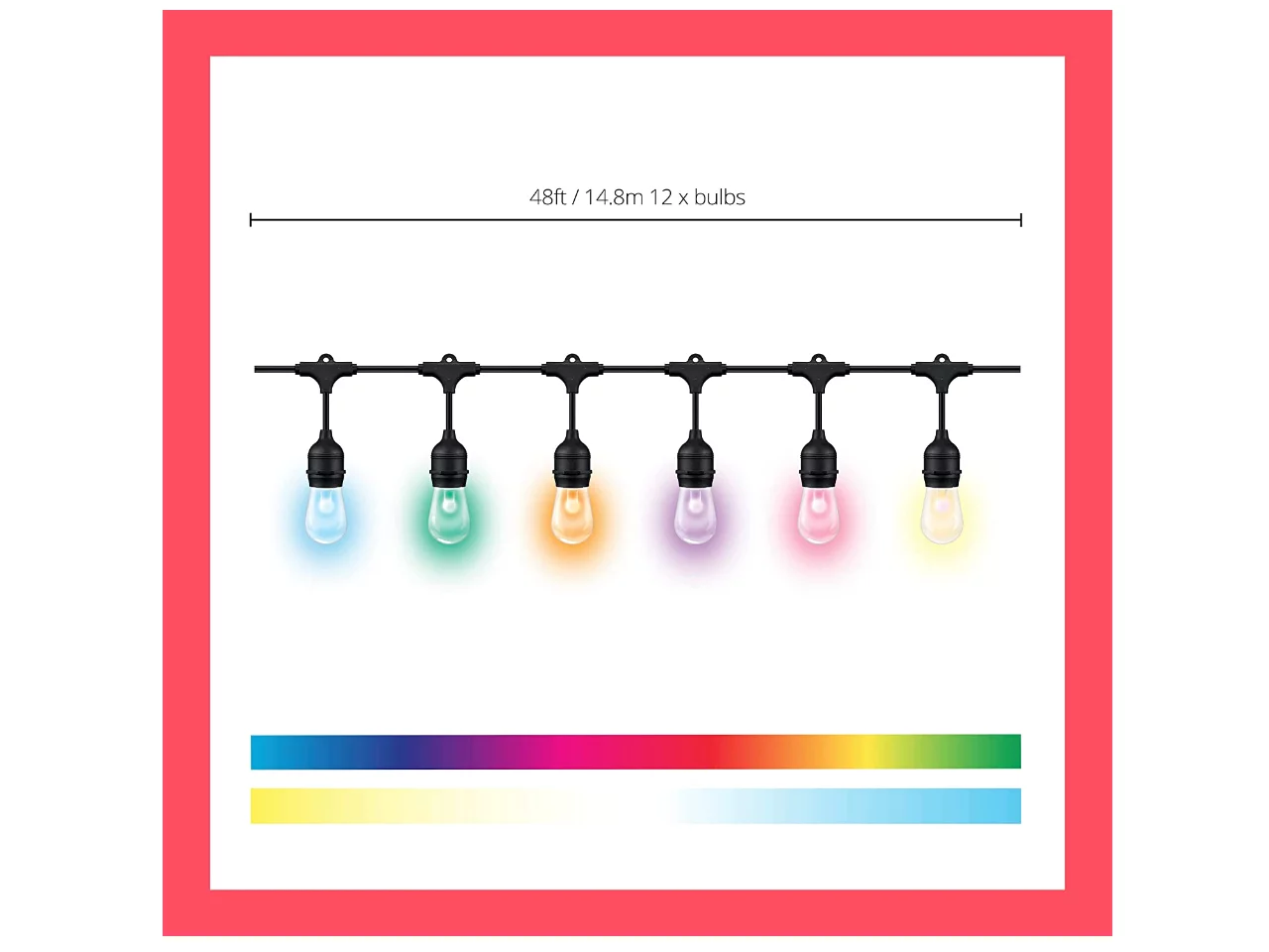 WiZ Connected 48ft/15M Outdoor WiFi Color String Lights, 16 Million Colors, Adapter Included, Smart Control with Wiz App, Compatible with Alexa, Google Assistant, and Siri Shortcuts, No Hub Required