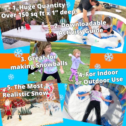 PARTY GOAT Instant Snow Powder for Sensory Play & Decor. 18oz Makes 7 Gallons of Fake Snow. Up to 400 Aritifical Snowballs. Outdoor & Indoor use. Just Add Water. Magic Fun for Kids