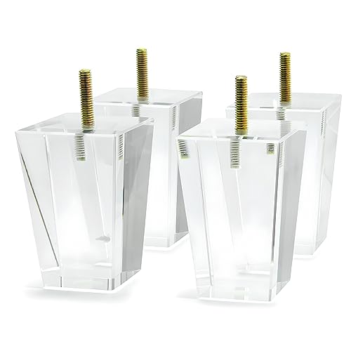 Acrylic Furniture Legs Pack of 4 Clear Feet for Sofa Desk Coffee Table Bed Couch TV Bench (4inch Square)