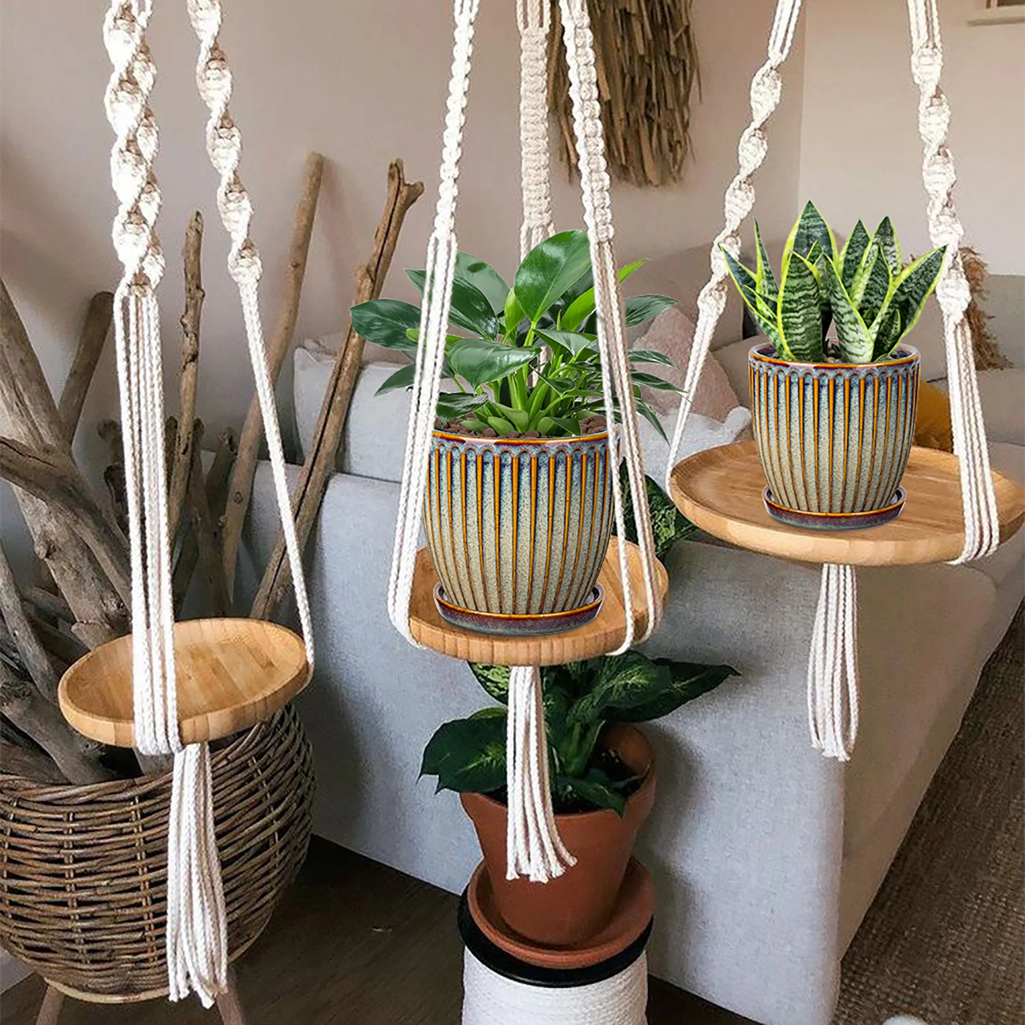 2 Pcs Ceramic Pots 4.9 &5.7 inch Plant Flowers Pots with Saucer and Drainage Holes Brown(Plants are NOT Included)