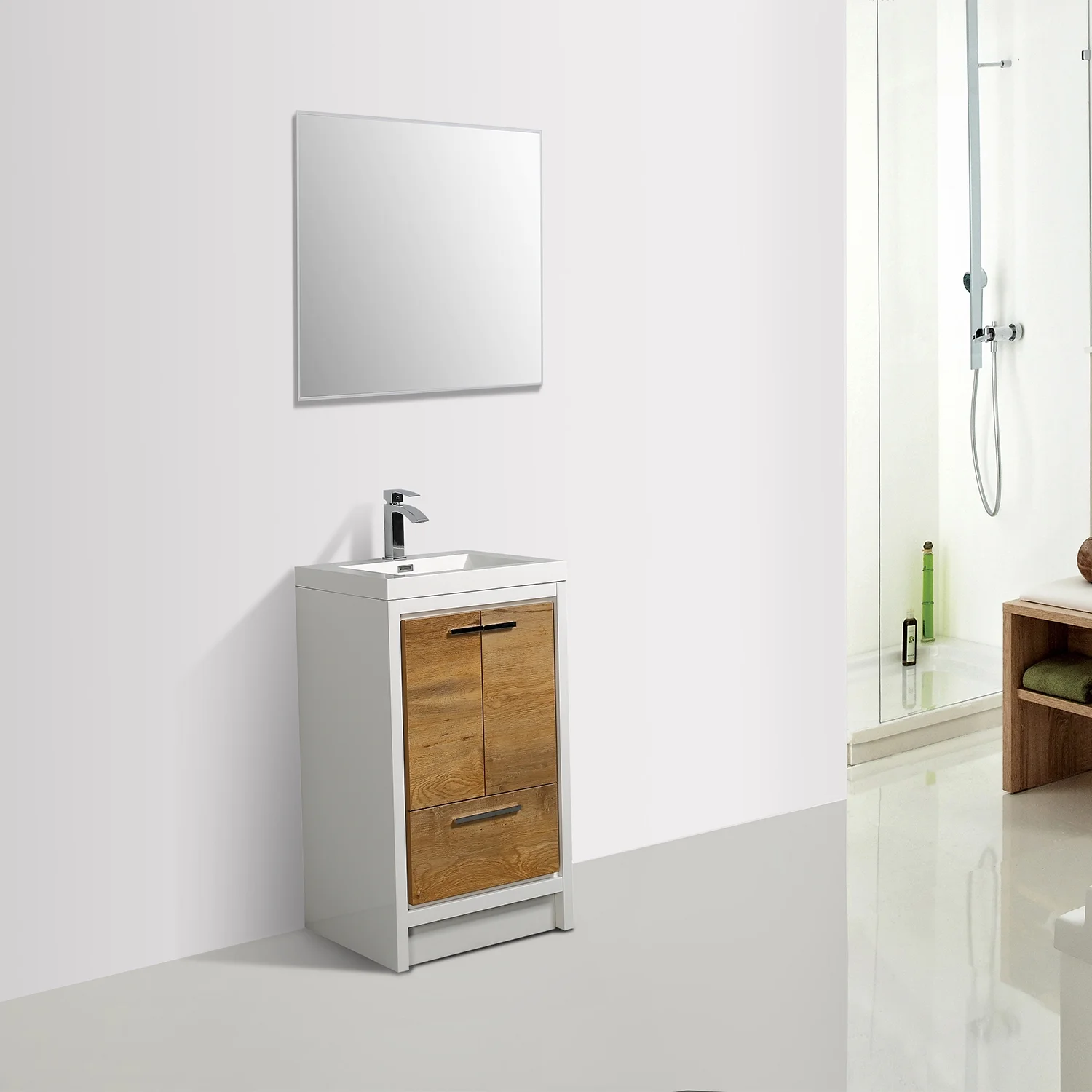 Eviva Grace 24 in. Natural Oak and White Bathroom Vanity with White Integrated Acrylic Countertop