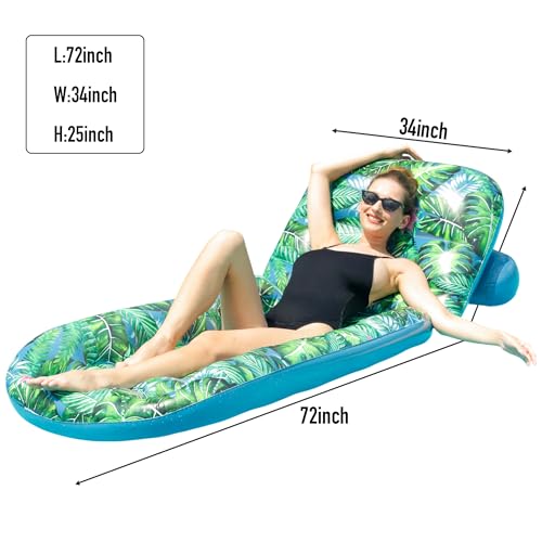 FindUWill Pool Floats Chairs Adult - 2 Pack 65'' x 42'' Large Pool Float Chairs, Inflatable Pool Lounger with Cup Phone Holder, Backrest, Footrest, Tanning Pool Lounge