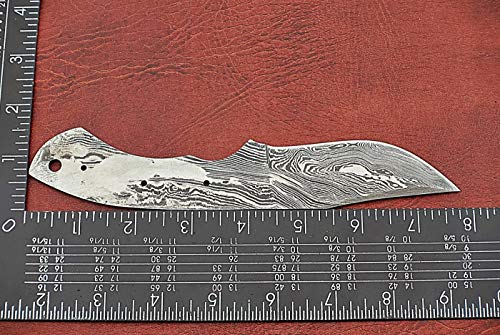 Trailing point Damascus steel blank blade, Hand forged Damascus steel Skinning knife making Blade, Twist, Ladder and rain drop pattern Damascus steel (7.75 Inch Twist)