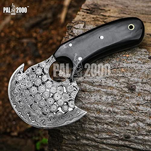 Knives - Alaskan Ulu - Mezzaluna Ulu Knife - Pizza Cutter Ulu - Traditional Ulu - Handmade Damascus Steel - Stabilized Handle - Ulu Knife - Vegetable Chopping Ulu