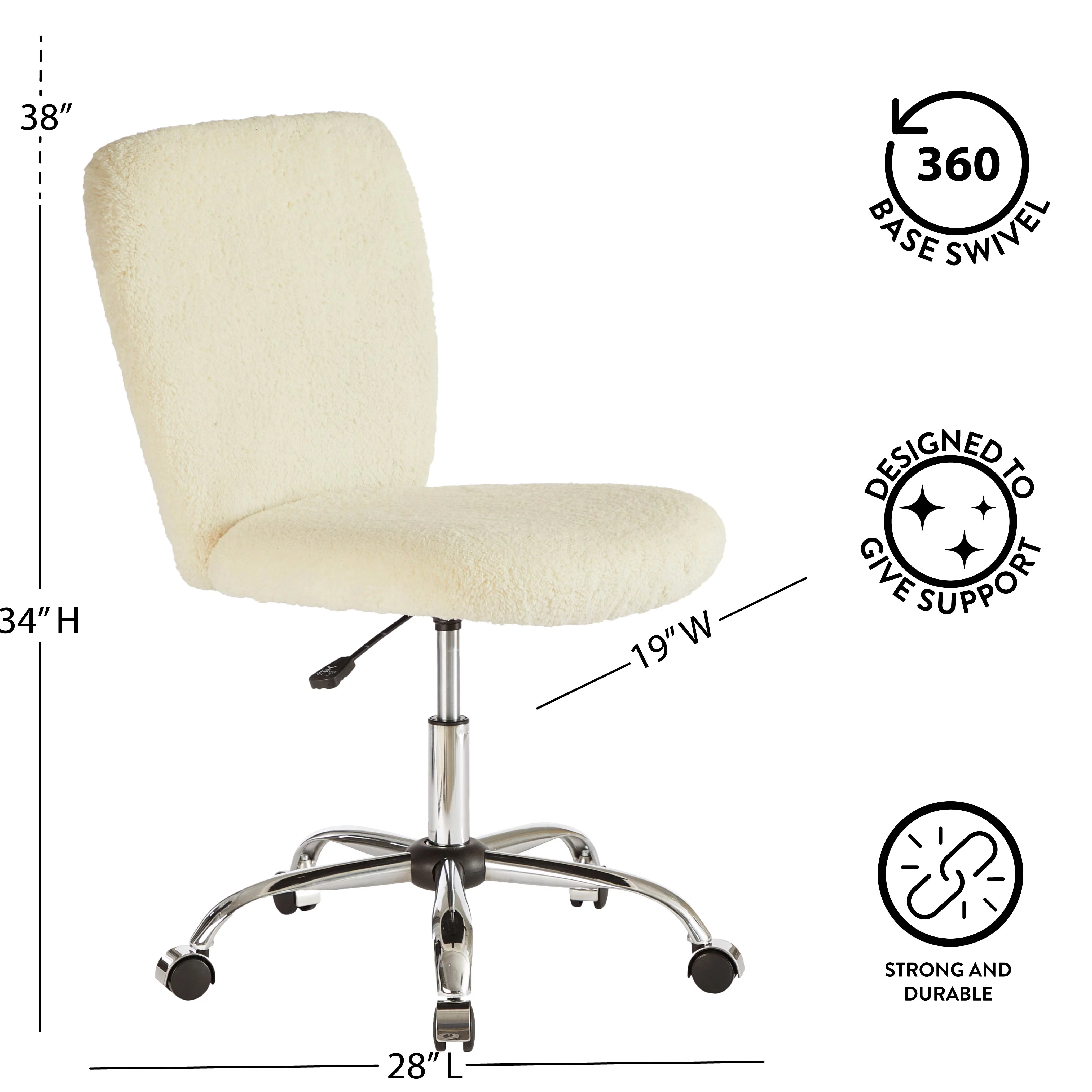 Urban Shop Faux Fur Armless Swivel Task Office Chair, Multiple Colors