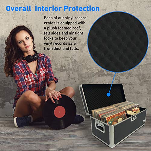 EASYGO PRODUCTS Classic Acts Vinyl Record Album Storage Case – Aluminum Lp Record Player Crates for Records (Holds 150 Records)